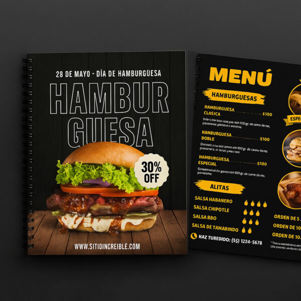 Carta Menú A4 Encuadernada Personalizada Restaurante y Bar